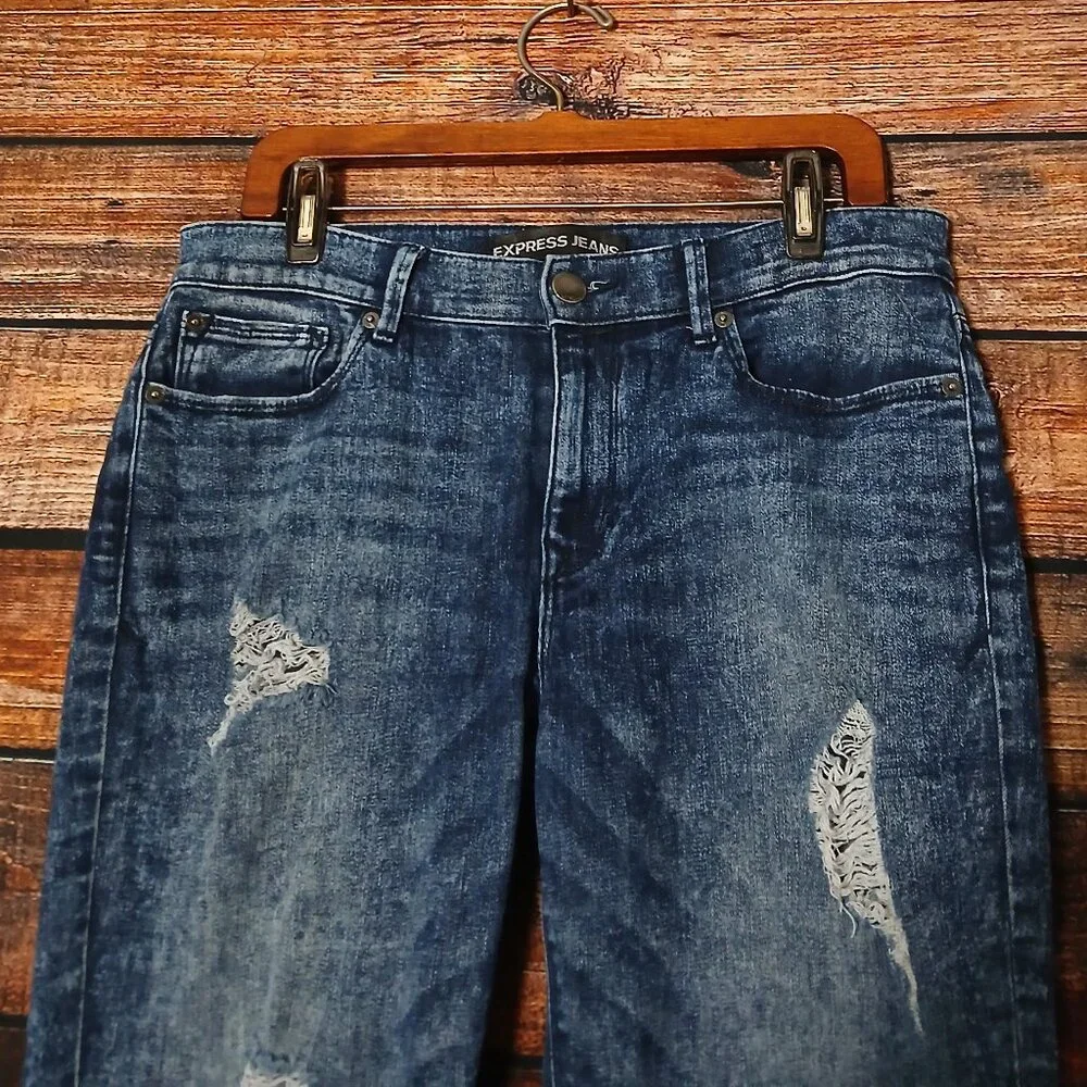 Express Jeans 10 Mia Mid Rise Legging Distressed Acid Wash Denim Stretch